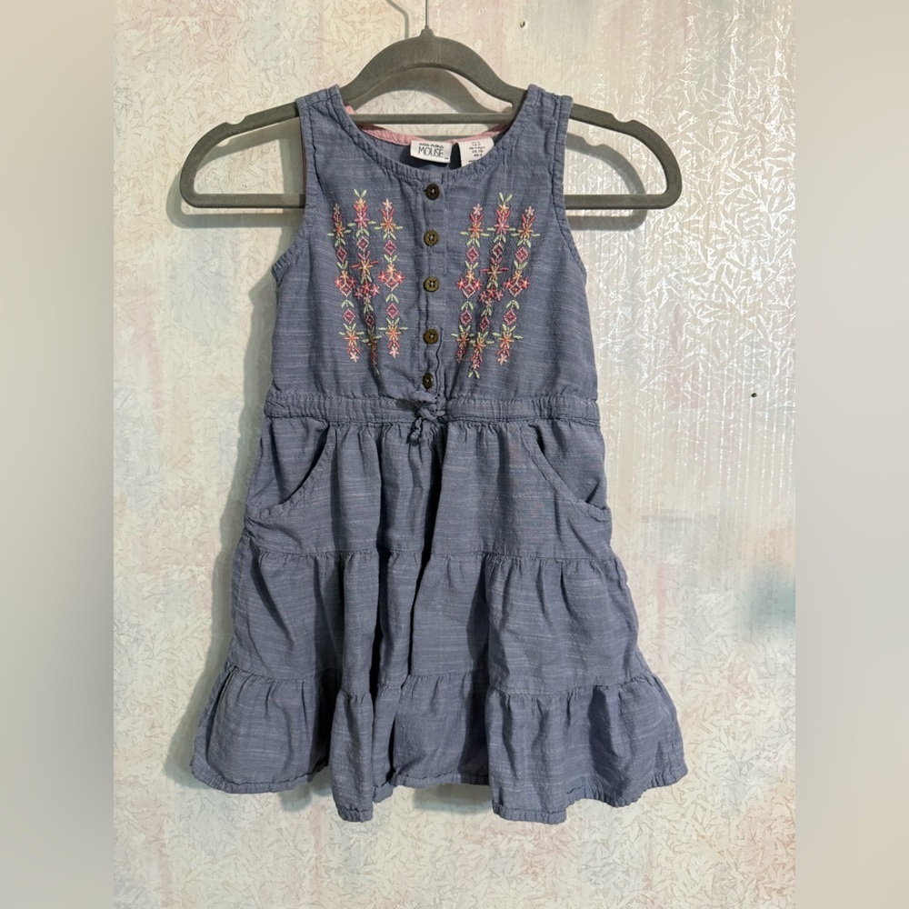 Miss Mona Mouse Charming Blue Embroidered Dress with Pockets And Ruffles 6